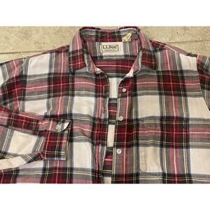 VINTAGE LL Bean Cotton Flannel Shirt Women’s 12 Medium M Red/White USA Made VTG